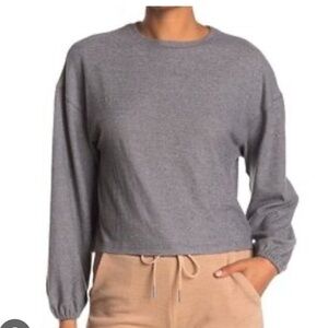 Elodie gray cropped sweater in size lrg. Gathered cuff. Cozy and soft. NWT